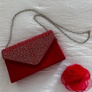 Evening bag/clutch bright red satin NWOT